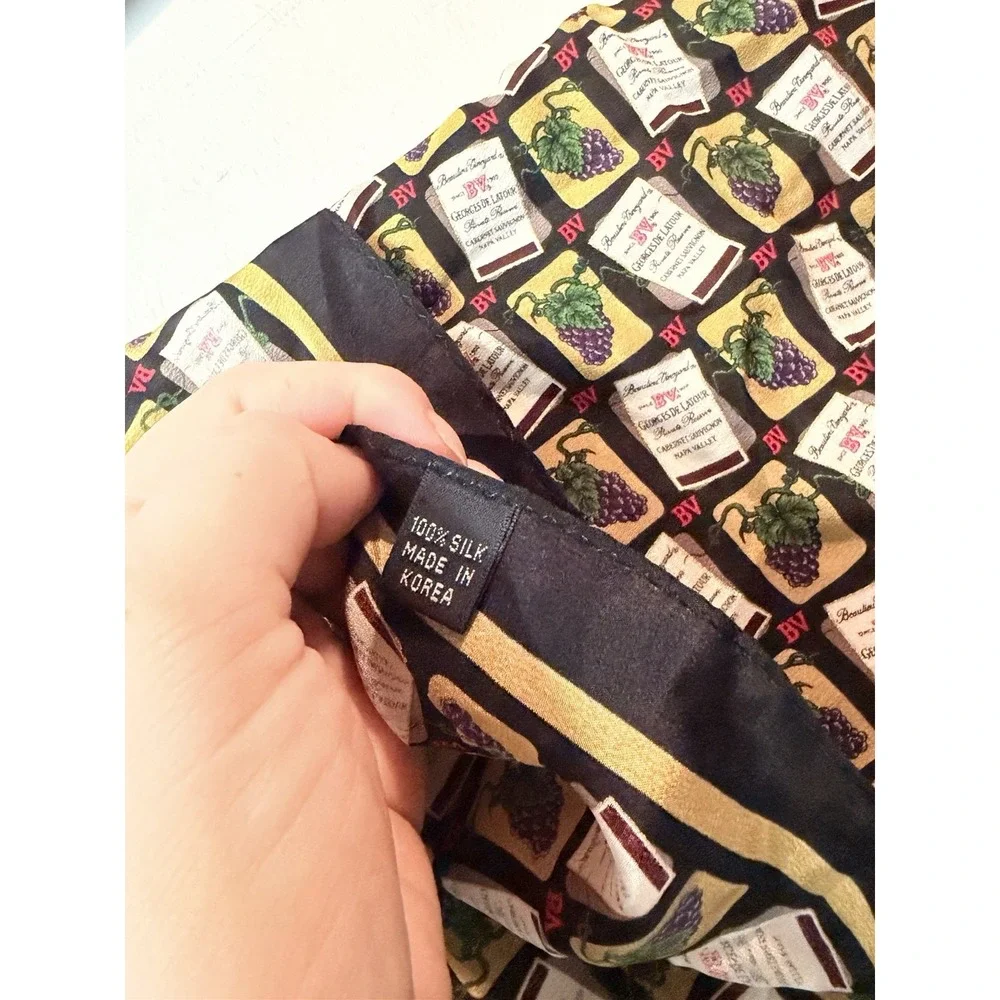 Vintage 100% Silk Square Scarf BV Beaulieu Vinyard Wine Label All Over Print Win